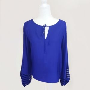 Parker Royal Blue Silk Blouse Balloon Sleeve Sz. L